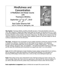 Mindfulness and Concentration a Meditation and Study Course with Thanissaro Bhikkhu