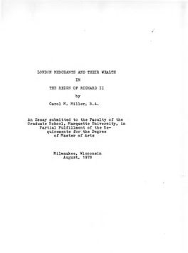 LONDON MERCHANTS and THEIR WEALTH in the REIGN of RICHARD II by Carol M