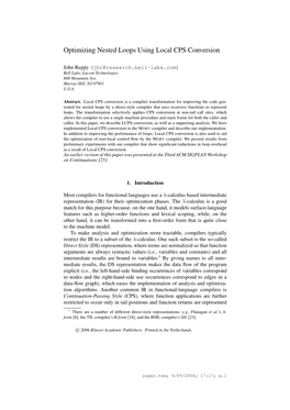Optimizing Nested Loops Using Local CPS Conversion