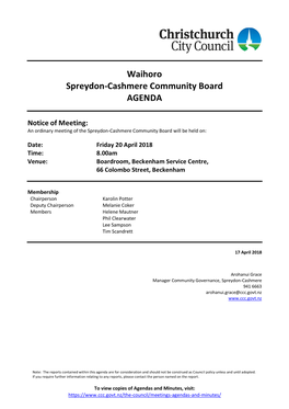 Agenda of Spreydon-Cashmere Community Board