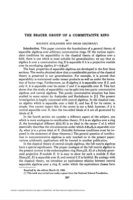 The Brauer Group of a Commutative Ring 369