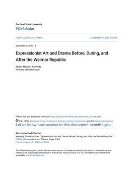Expressionist Art and Drama Before, During, and After the Weimar Republic