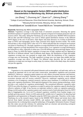 Based on the Topographic Factors NDVI Spatial Distribution Characteristics in Nanchong City, Sichuan Province, China