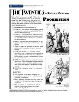 POLITICAL CARTOONS Eight Political Cartoons Examining Prohibition from Wet and Dry Perspectives Appear on the Following Pages