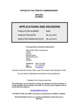 APPLICATIONS and DECISIONS 8 July 2015