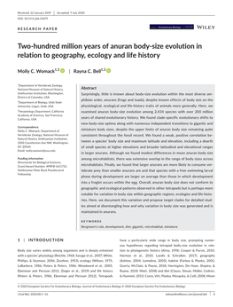 Two‐Hundred Million Years of Anuran Body‐Size Evolution in Relation to Geography, Ecology and Life History