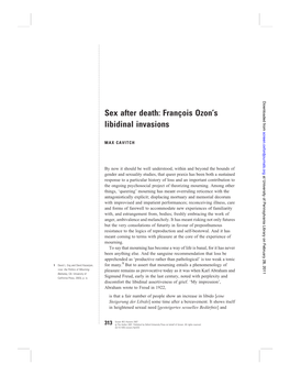 Sex After Death: Franc¸Ois Ozon’S Libidinal Invasions Screen.Oxfordjournals.Org