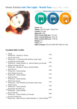 Gloria Estefan Into the Light - World Tour Mp3, Flac, Wma