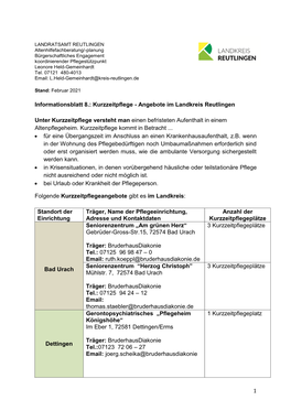 1 Informationsblatt 8.: Kurzzeitpflege