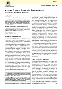 Invasive Prenatal Diagnosis: Amniocentesis 1Mariana Theodora, 2Panos Antsaklis, 3Aris Antsaklis