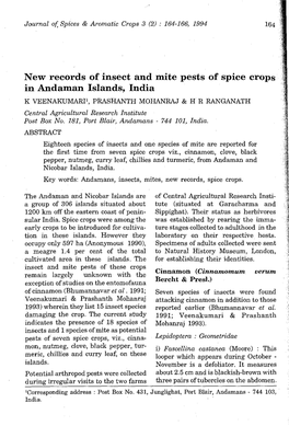 New Records of Insect and Mite Pests of Spice Crops in Andaman Islands