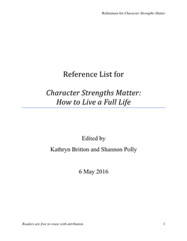 Reference List for Character Strengths Matter