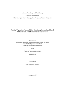 Testing Vegetation Flammability: Examining Seasonal and Local Differences in Six Mediterranean Tree Species