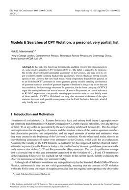 Searches of CPT Violation: a Personal, Very Partial, List