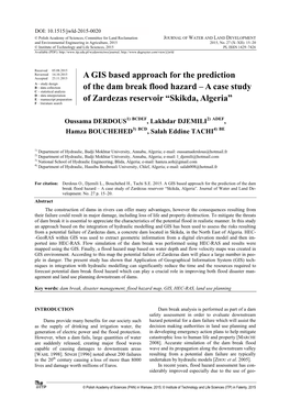 A GIS Based Approach for the Prediction of the Dam Break Flood Hazard – a Case Study of Zardezas Reservoir “Skikda, Algeria”