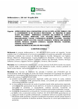 Deliberazione N. 258 Del 10 Aprile 2014