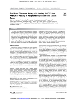 The Novel Glutamine Antagonist Prodrug JHU395 Has Antitumor Activity in Malignant Peripheral Nerve Sheath Tumor Kathryn M