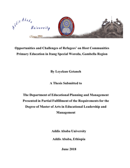 Opportunities and Challenges of Refugees' on Host Communities