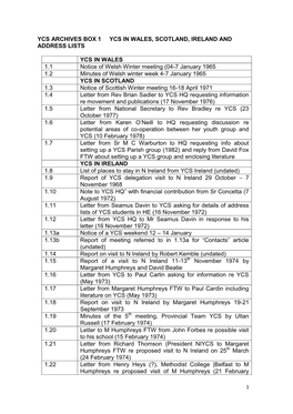 Ycs Archives Box 1 Ycs in Wales, Scotland, Ireland and Address Lists