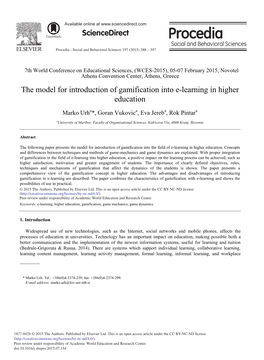 The Model for Introduction of Gamification Into E-Learning in Higher Education
