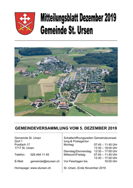 Gemeindeversammlung Vom 5. Dezember 2019