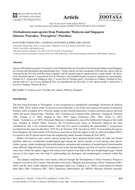 Trichadenotecnum Species from Peninsular Malaysia and Singapore (Insecta: Psocodea: 'Psocoptera': Psocidae)