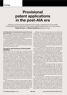 Provisional Patent Applications in the Post-AIA Era