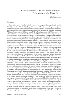 Política E Economia Na Terceira República Francesa: Emile Moreau E a Batalha Do Franco