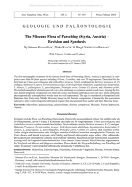 GEOLOGIE UND PALÄONTOLOGIE the Miocene Flora of Parschlug