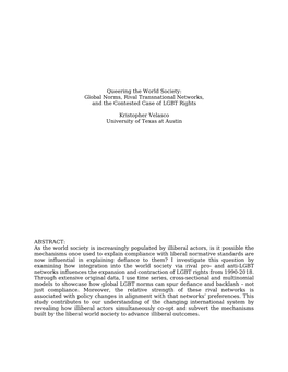 Global Norms, Rival Transnational Networks, and the Contested Case of LGBT Rights