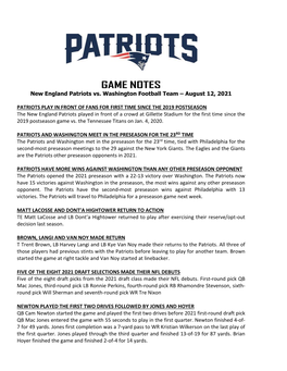 Patriots at Philadelphia Game Notes