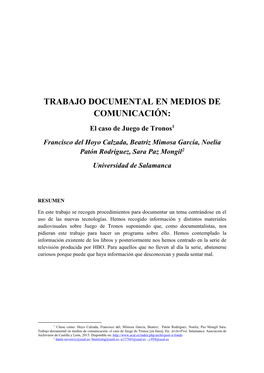 Trabajo Documental En Medios De Comunicación