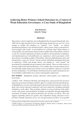 Achieving Better Primary School Outcomes in a Context of Weak Education Governance: a Case Study of Bangladesh