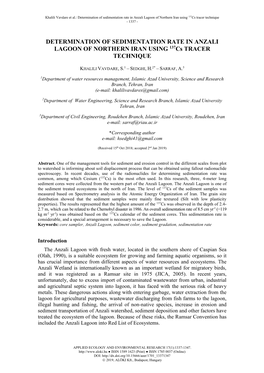 Determination of Sedimentation Rate in Anzali Lagoon of Northern Iran Using 137Cs Tracer Technique - 1337