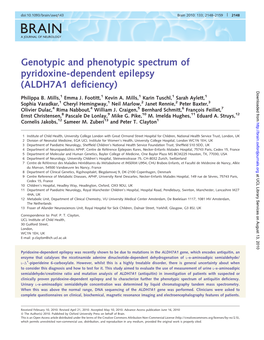 Genotypic and Phenotypic Spectrum of Pyridoxine-Dependent Epilepsy (ALDH7A1 Deﬁciency) Downloaded from Philippa B