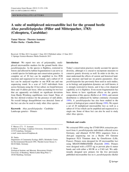 A Suite of Multiplexed Microsatellite Loci for the Ground Beetle Abax Parallelepipedus (Piller and Mitterpacher, 1783) (Coleoptera, Carabidae)