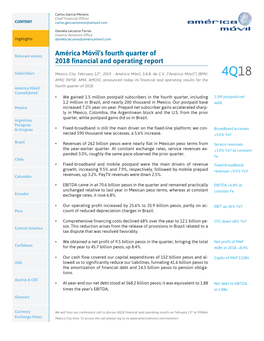 América Móvil's Fourth Quarter of 2018 Financial and Operating Report