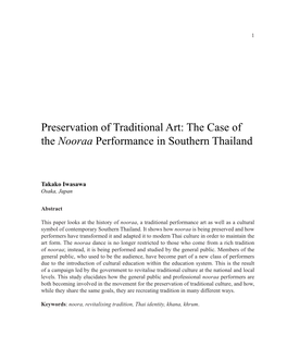 Preservation of Traditional Art: the Case of the Nooraa Performance in Southern Thailand