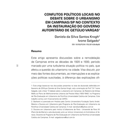 Conflitos Políticos Locais No Debate Sobre O Urbanismo Em Campinas/Sp No Contexto Da Instauração Do Governo Autoritário De Getúlio Vargas1