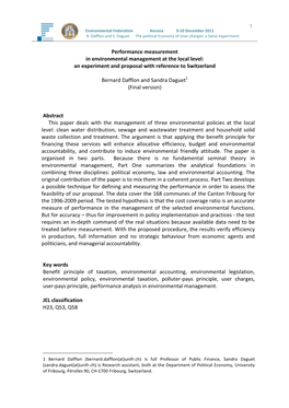 Performance Measurement in Environmental Management at the Local Level: an Experiment and Proposal with Reference to Switzerland