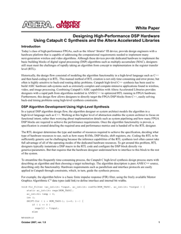 Designing High-Performance DSP Hardware Using Catapult C