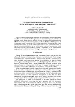 The Significance of Wireless Communication for the Metering Data Transmission Via Smart Grids