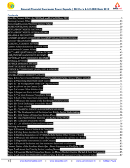 Contents Must Do Current Affairs for SBI Clerk and LIC ADO Main 2019