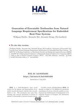 Generation of Executable Testbenches from Natural Language Requirement Specifications for Embedded Real-Time Systems