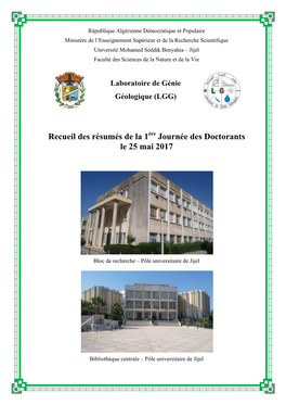 Recueil Des Résumés De La 1Ère Journée Des Doctorants Le 25 Mai 2017