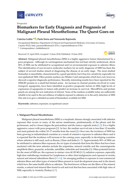 Biomarkers for Early Diagnosis and Prognosis of Malignant Pleural Mesothelioma: the Quest Goes On