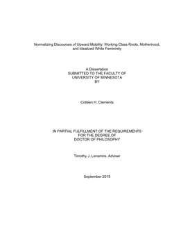 Normalizing Discourses of Upward Mobility: Working Class Roots, Motherhood, and Idealized White Femininity