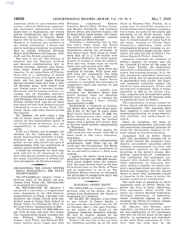 CONGRESSIONAL RECORD—HOUSE, Vol. 155, Pt. 9 May 7, 2009 American Jewry to Our Countries with Williams; Sophomores Emylee Coast in Panama City, Florida