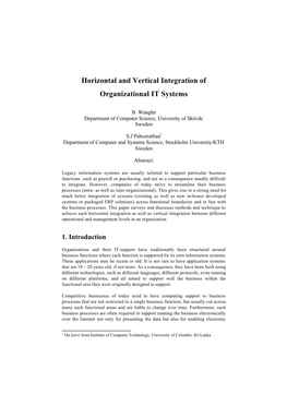 Horizontal and Vertical Integration of Organizational IT Systems