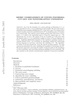 Arxiv:Math/0312253V1 [Math.MG] 12 Dec 2003 Contents ∗ † .Oe Rbesadcmlxt Sus41 35 Issues Complexity and Problems Open History 9